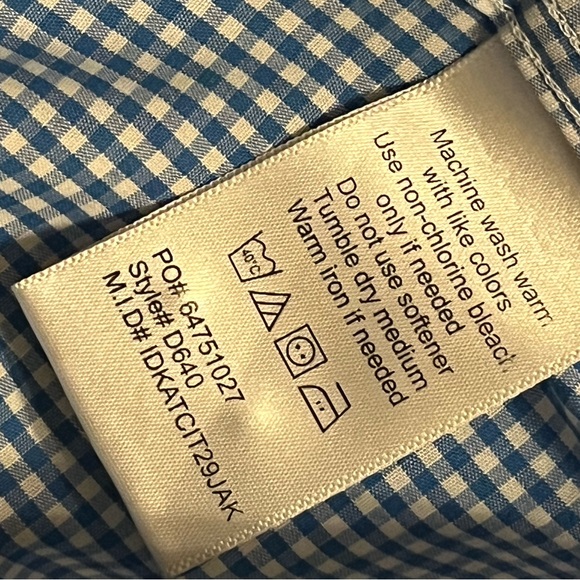 Devon & Jones Large Button Down Checked Blue and White Long Sleeve Shirt - Picture 2 of 10